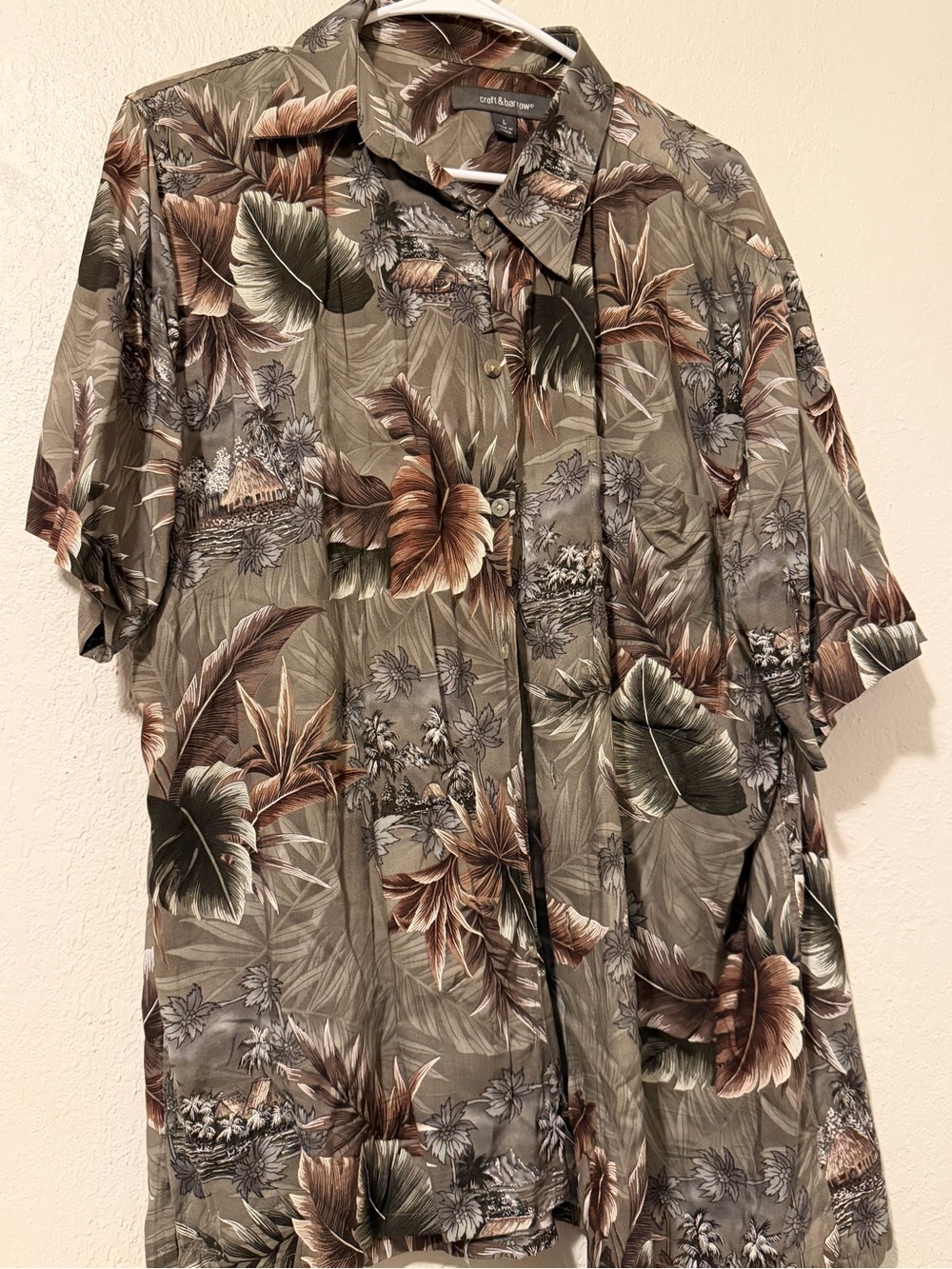croft & barrow Olive Tropical Print Short-Sleeve Shirt Jacket